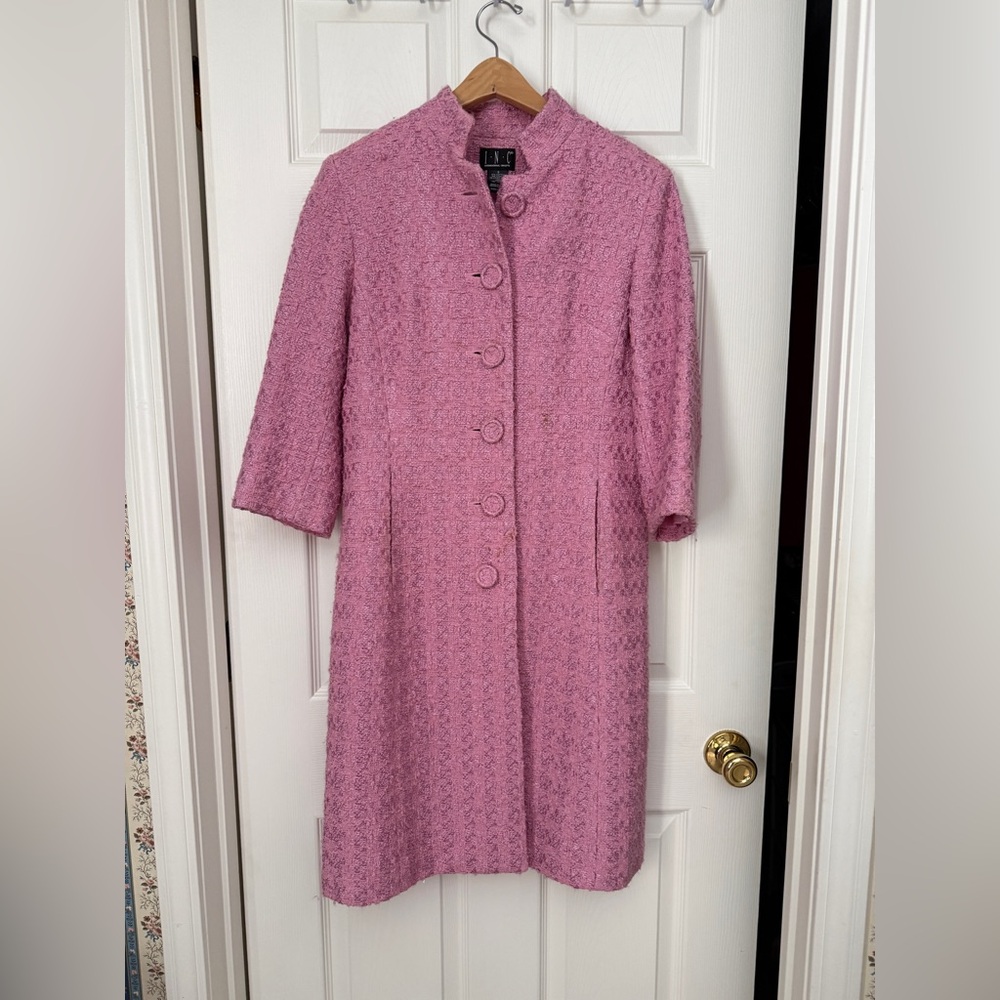 INC International Concepts Pink Textured Jacket, Size 6; length 37”